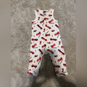 Old Navy Fire Truck Waffle Knit Romper Baby Boy 6-12M Sleeveless One Piece